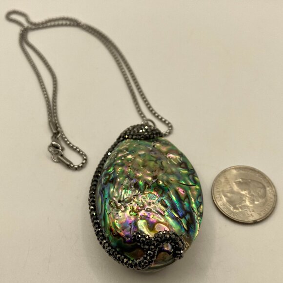 Paua Abalone Large Pendant Necklace + 19 inch ROLO chain Brand New in Gift Box - Picture 7 of 8